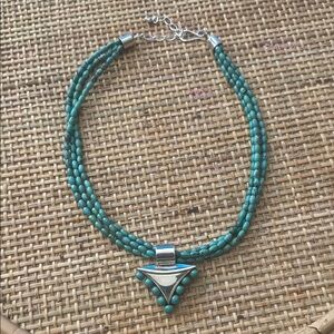 Turquoise Beaded Necklace with 925 Silver with Turquoise Accents Pendant